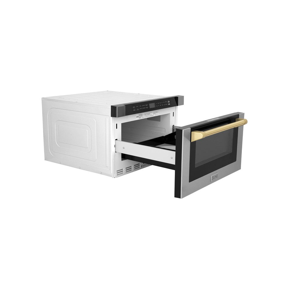 Autograph Edition 24 In. 1.2 Cu. Ft. Built-in Microwave Drawer With A Traditional Handle In Stainless Steel And Polished Gold Accents MWDZ1HG