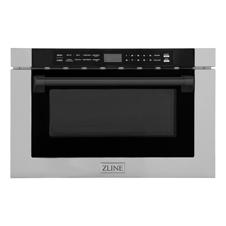 Autograph Edition 24 In. 1.2 Cu. Ft. Built-in Microwave Drawer With A Traditional Handle In Stainless Steel And Matte Black Accents MWDZ1HMB
