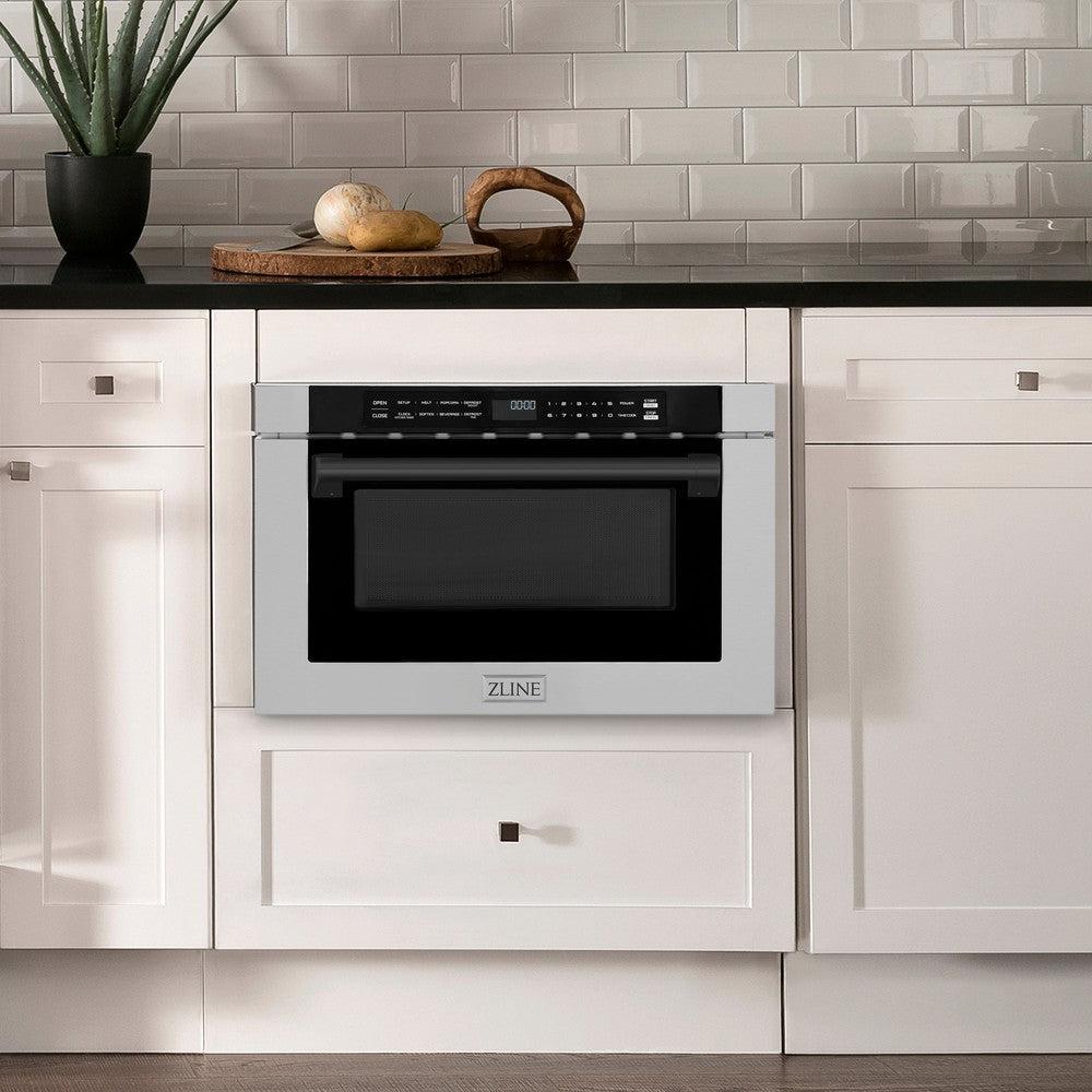 Autograph Edition 24 In. 1.2 Cu. Ft. Built-in Microwave Drawer With A Traditional Handle In Stainless Steel And Matte Black Accents MWDZ1HMB