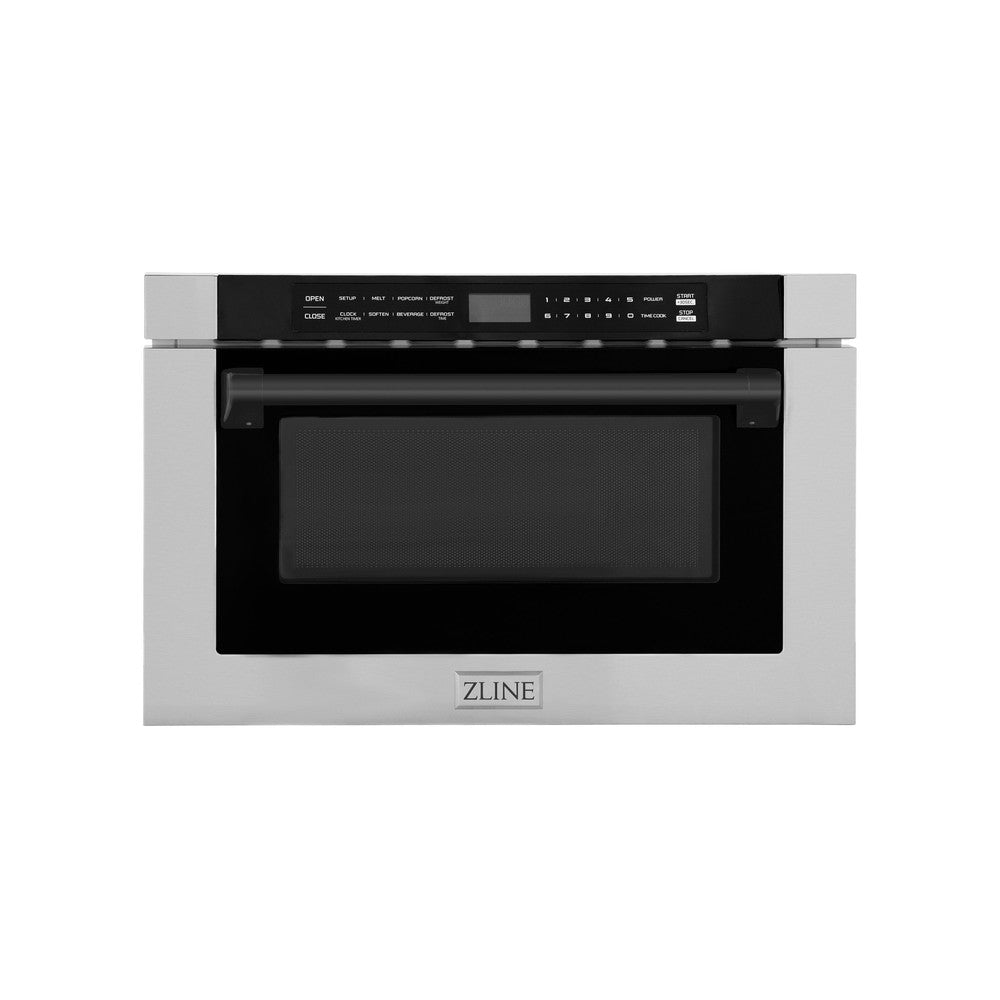 Autograph Edition 24 In. 1.2 Cu. Ft. Built-in Microwave Drawer With A Traditional Handle In Stainless Steel And Matte Black Accents MWDZ1HMB