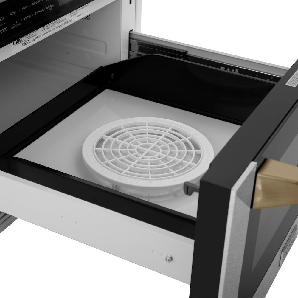 Autograph Edition 24 In. 1.2 Cu. Ft. Built-in Microwave Drawer With A Traditional Handle In Satin Stainless Steel And Champagne Bronze Accents MWDZ1SSHCB
