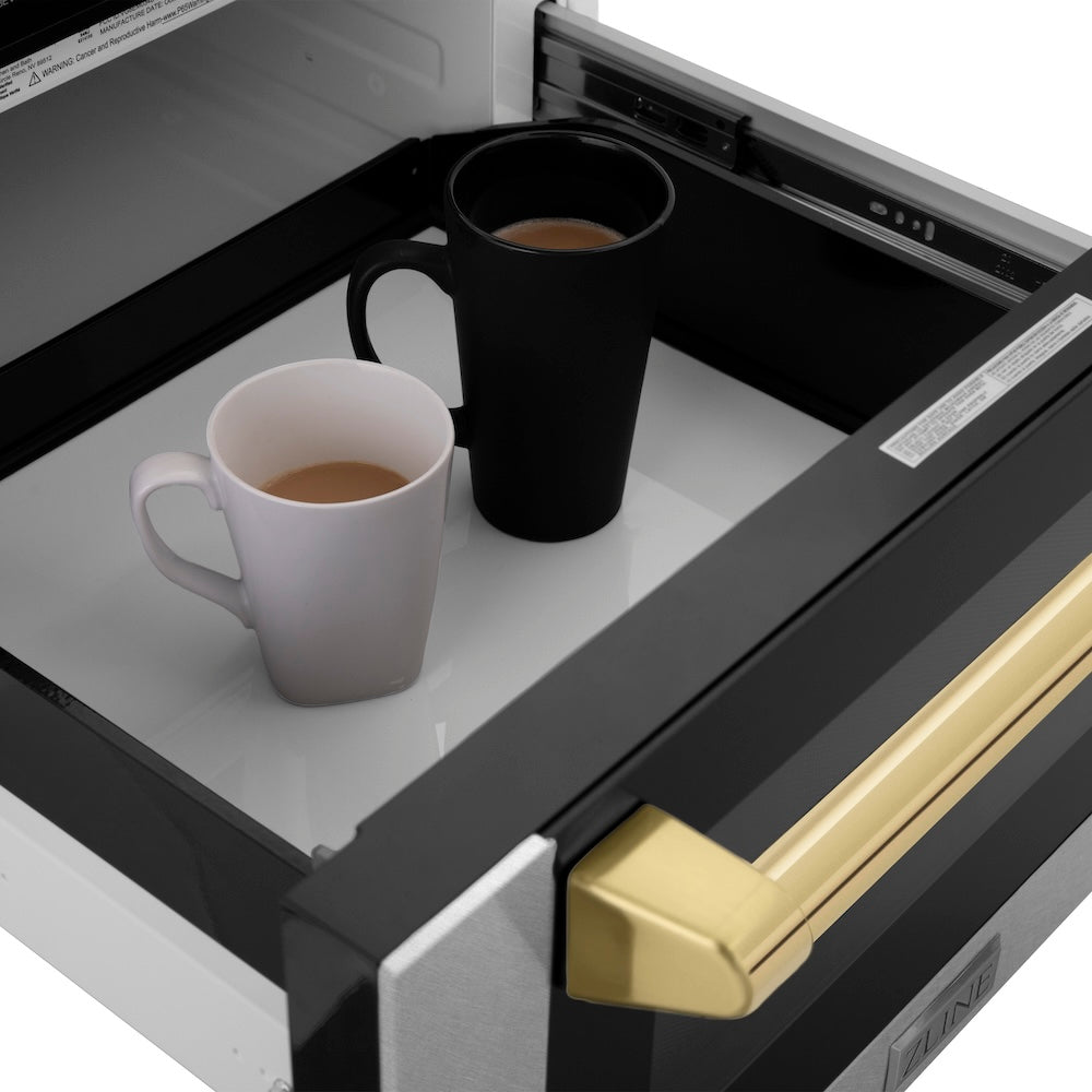 Autograph Edition 24 In. 1.2 Cu. Ft. Built-in Microwave Drawer With A Traditional Handle In Satin Stainless Steel And Polished Gold Accents MWDZ1SSHG