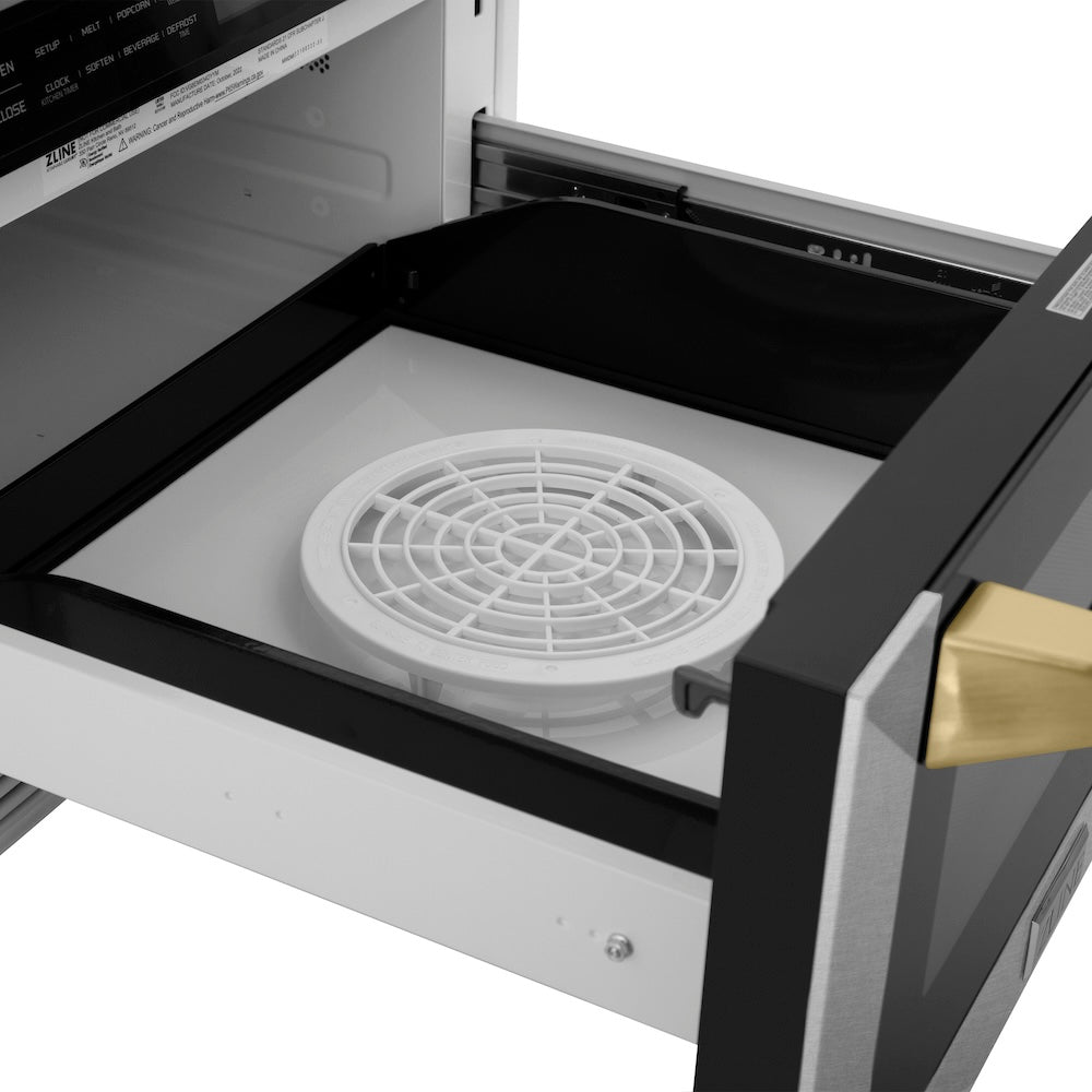 Autograph Edition 24 In. 1.2 Cu. Ft. Built-in Microwave Drawer With A Traditional Handle In Satin Stainless Steel And Polished Gold Accents MWDZ1SSHG