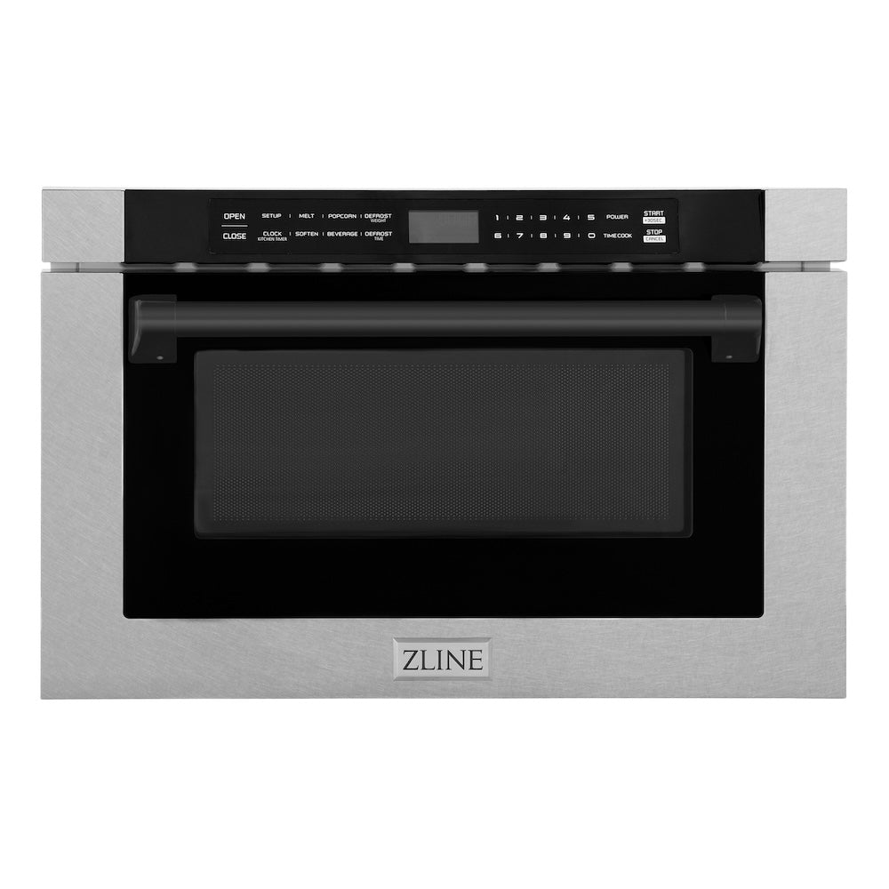 Autograph Edition 24 In. 1.2 Cu. Ft. Built-in Microwave Drawer With A Traditional Handle In Satin Stainless Steel And Matte Black Accents MWDZ1SSHMB