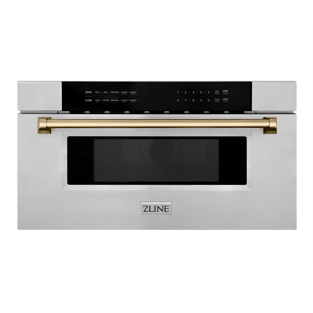 Autograph Edition 30 In. 1.2 Cu. Ft. Built-in Microwave Drawer In Stainless Steel With Champagne Bronze Accents MWDZ30CB