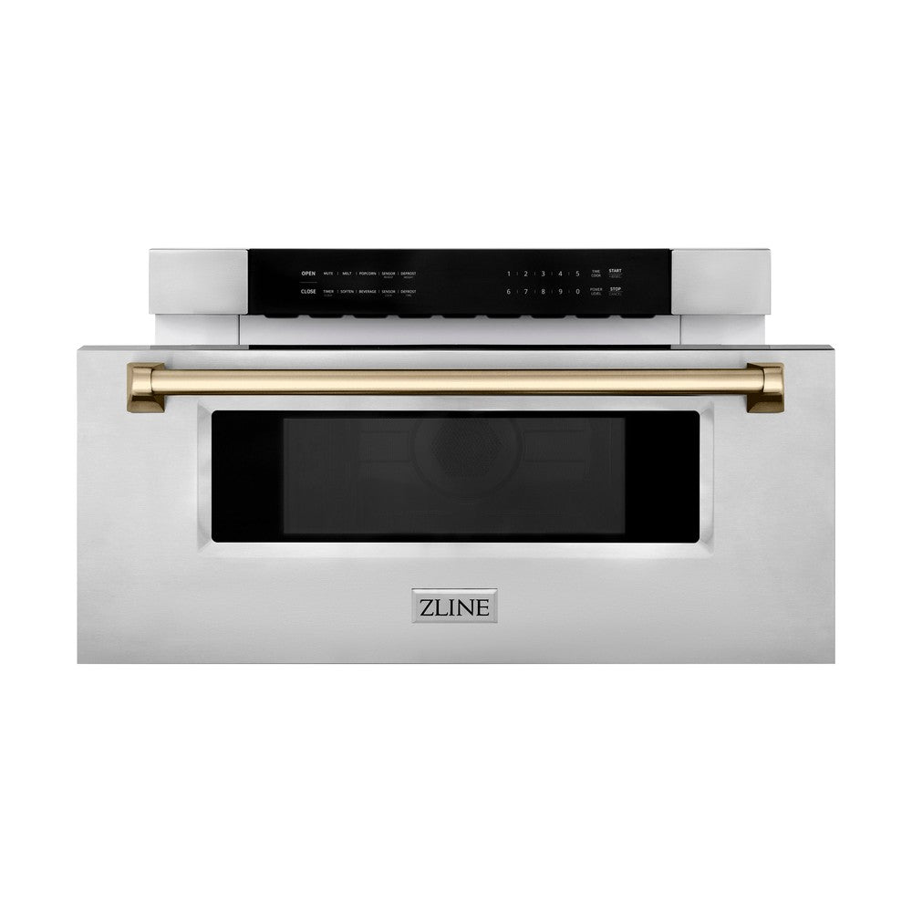 Autograph Edition 30 In. 1.2 Cu. Ft. Built-in Microwave Drawer In Stainless Steel With Champagne Bronze Accents MWDZ30CB