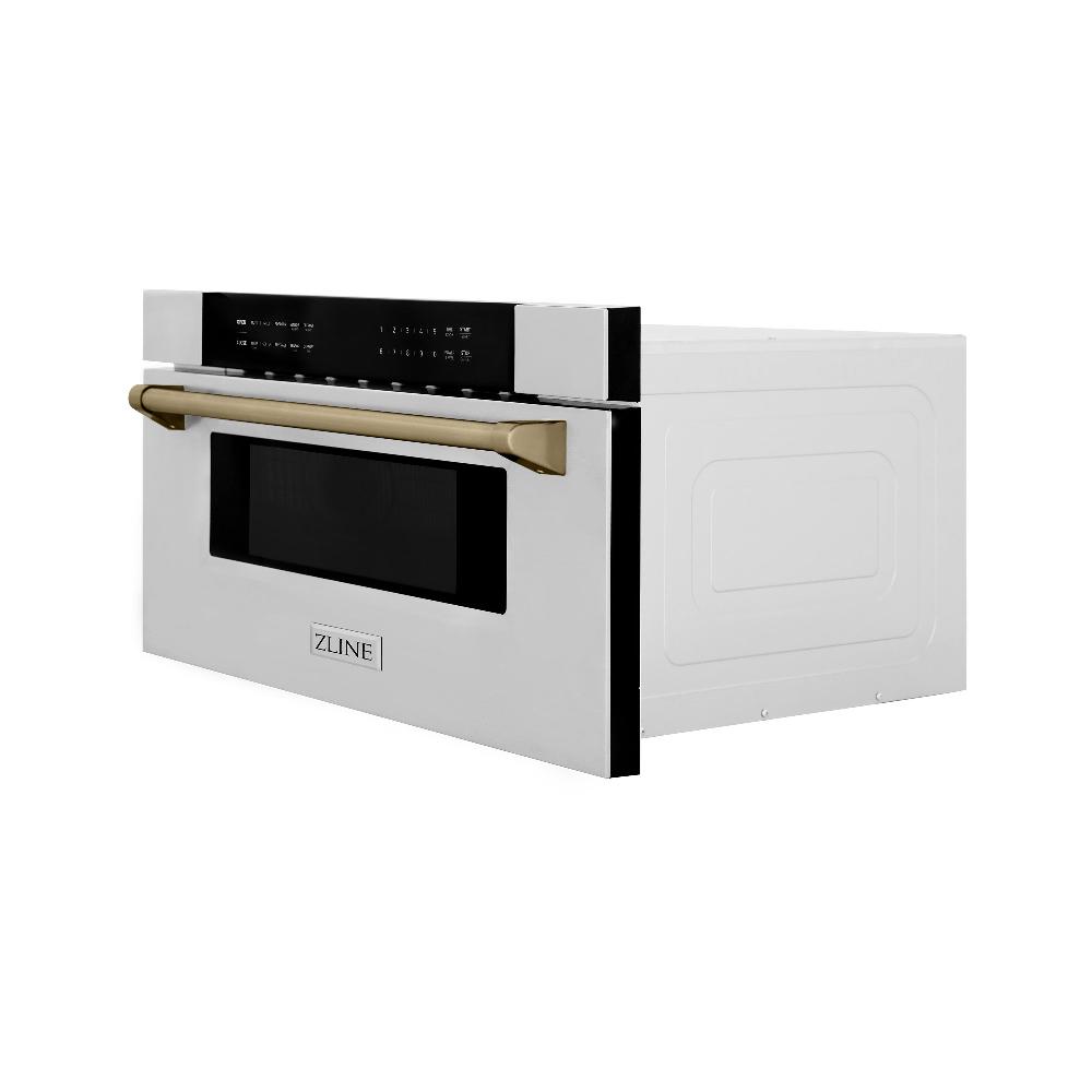 Autograph Edition 30 In. 1.2 Cu. Ft. Built-in Microwave Drawer In Stainless Steel With Champagne Bronze Accents MWDZ30CB