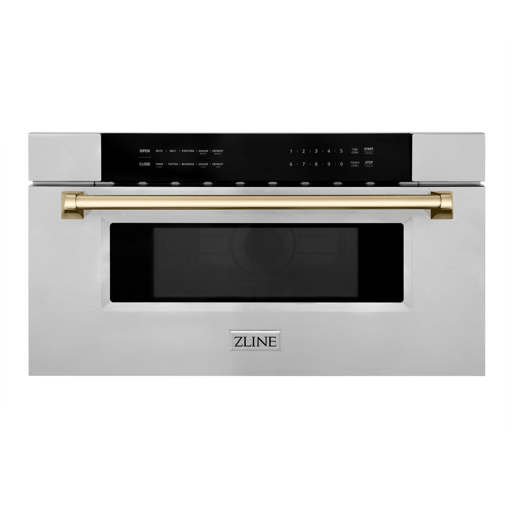 Autograph Edition 30 In. 1.2 Cu. Ft. Built-in Microwave Drawer In Stainless Steel With Polished Gold Accents MWDZ30G