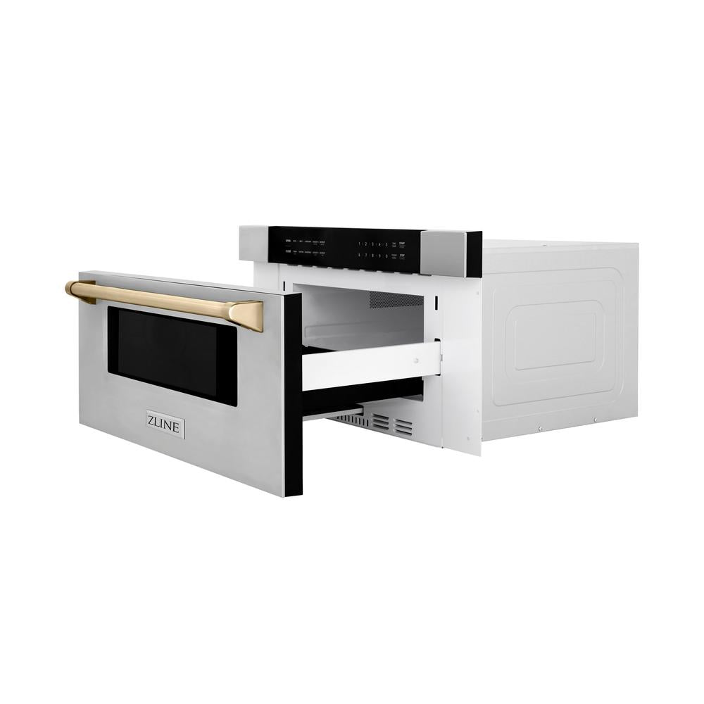 Autograph Edition 30 In. 1.2 Cu. Ft. Built-in Microwave Drawer In Stainless Steel With Polished Gold Accents MWDZ30G