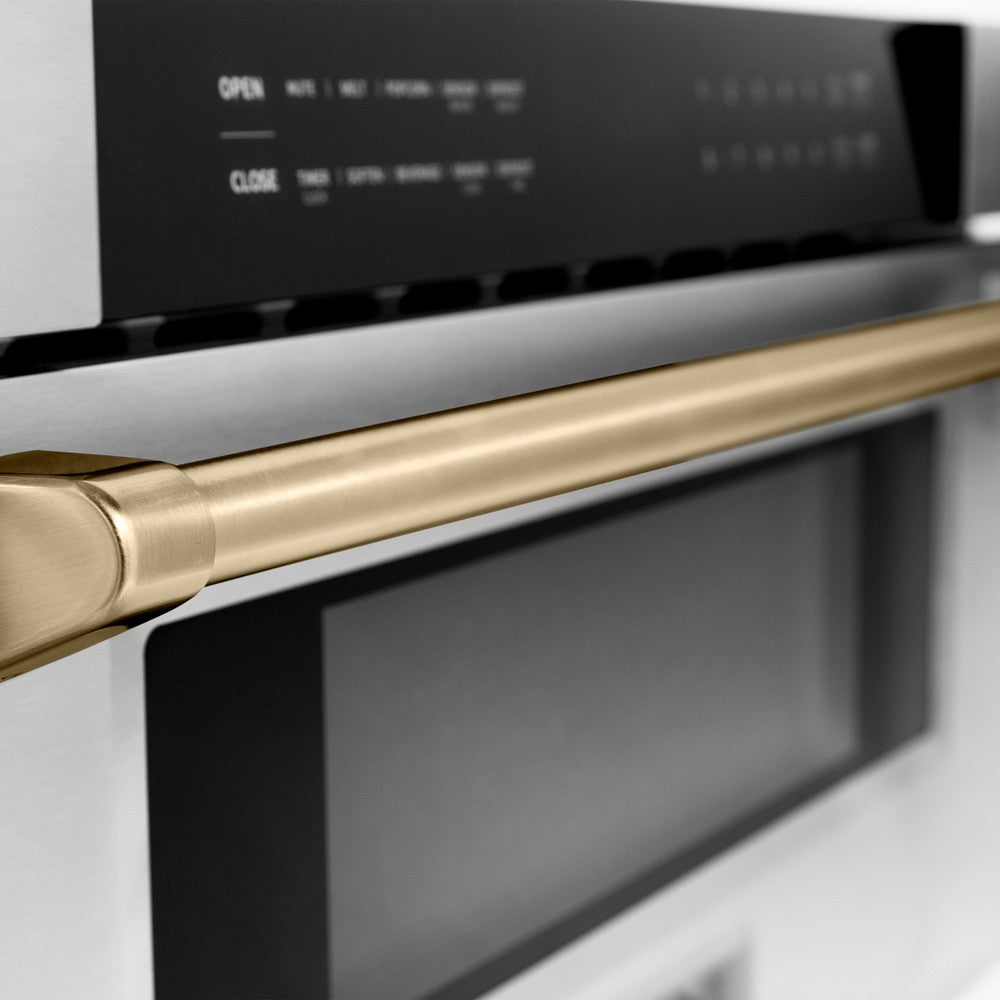 Autograph Edition 30 In. 1.2 Cu. Ft. Built-in Microwave Drawer In Stainless Steel With Polished Gold Accents MWDZ30G
