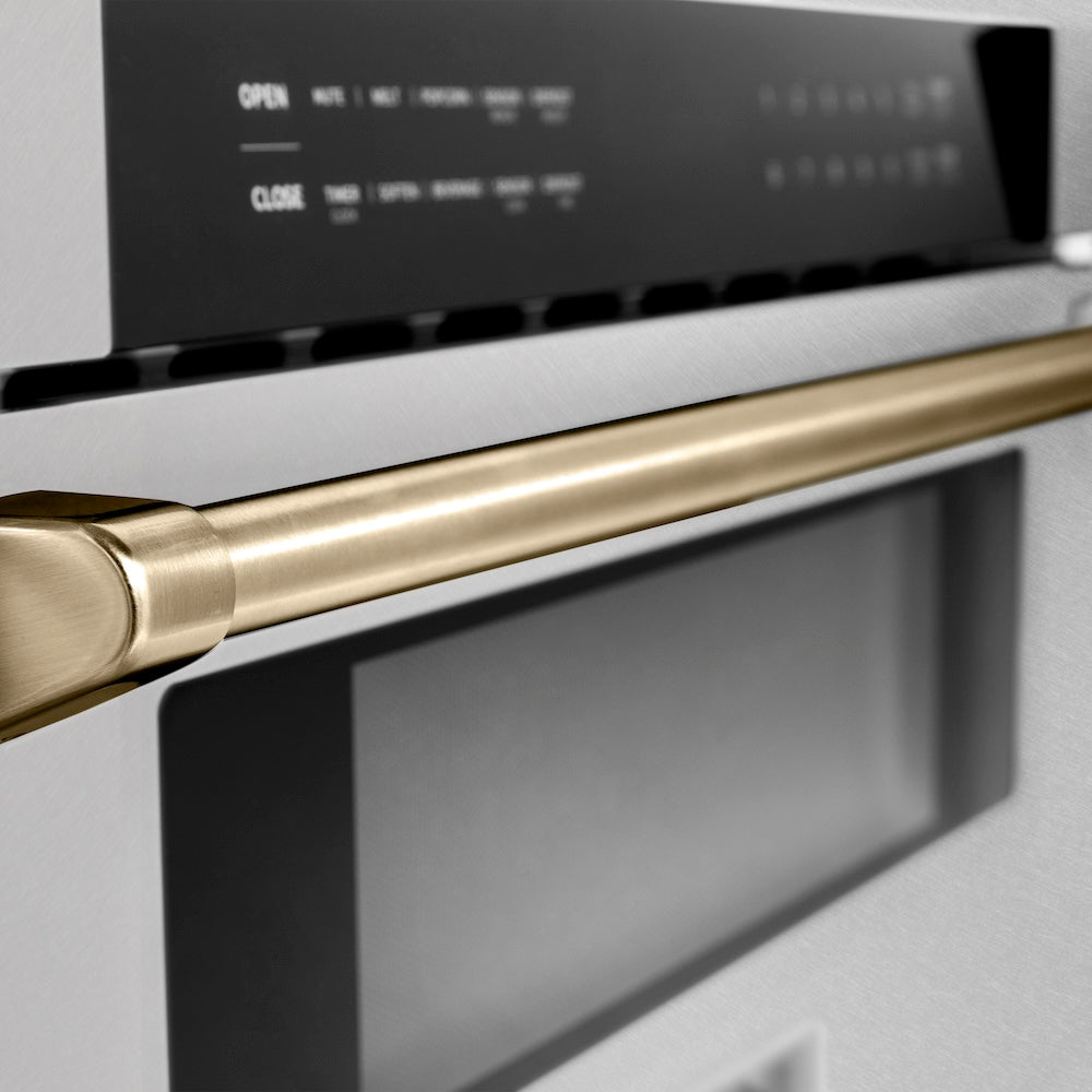 Autograph Edition 30 In. 1.2 Cu. Ft. Built-in Microwave Drawer In Satin Stainless Steel With Champagne Bronze Accents MWDZ30SSCB