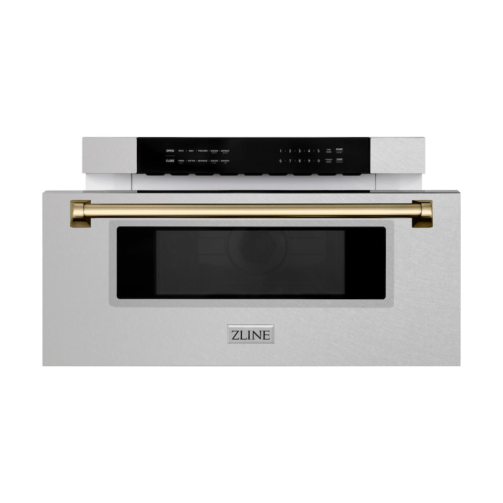 Autograph Edition 30 In. 1.2 Cu. Ft. Built-in Microwave Drawer In Satin Stainless Steel With Champagne Bronze Accents MWDZ30SSCB
