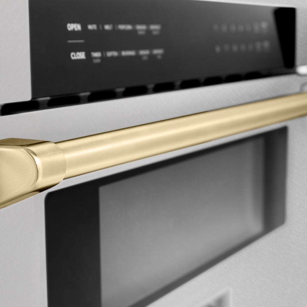 Autograph Edition 30 In. 1.2 Cu. Ft. Built-in Microwave Drawer In Satin Stainless Steel With Polished Gold Accents MWDZ30SSG