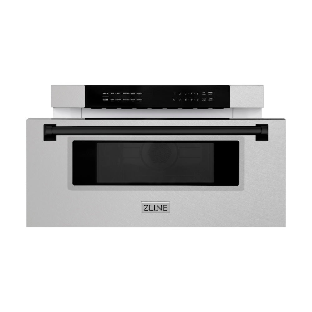 Autograph Edition 30 In. 1.2 Cu. Ft. Built-in Microwave Drawer In Satin Stainless Steel With Matte Black Accents MWDZ30SSMB