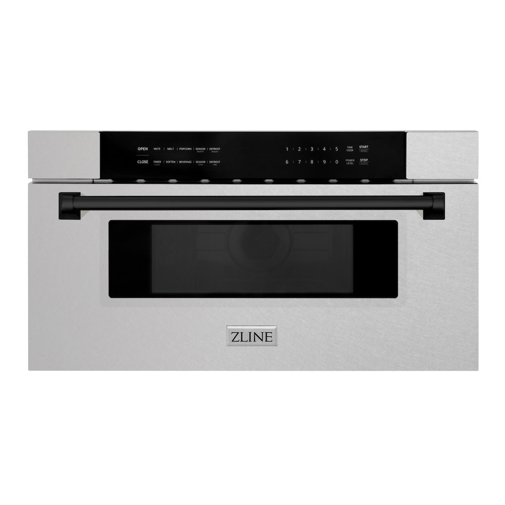 Autograph Edition 30 In. 1.2 Cu. Ft. Built-in Microwave Drawer In Satin Stainless Steel With Matte Black Accents MWDZ30SSMB
