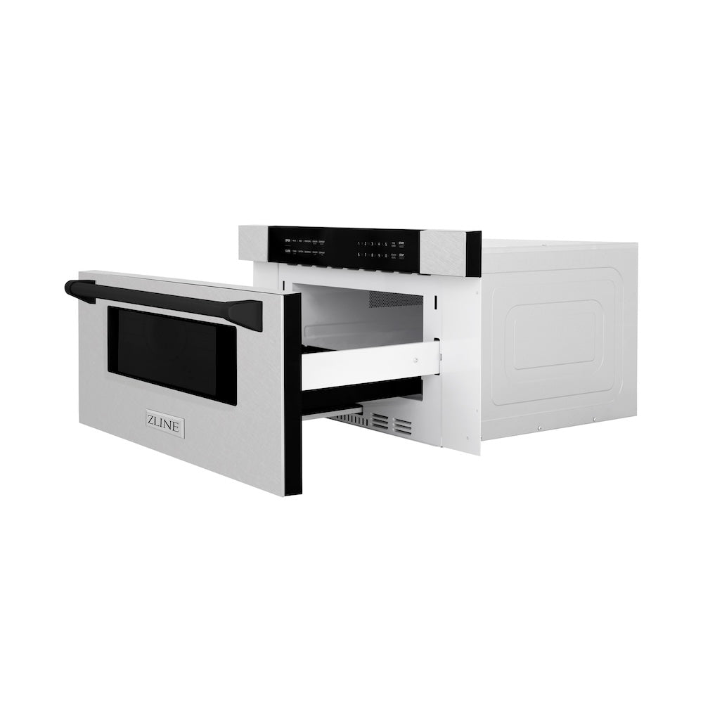 Autograph Edition 30 In. 1.2 Cu. Ft. Built-in Microwave Drawer In Satin Stainless Steel With Matte Black Accents MWDZ30SSMB