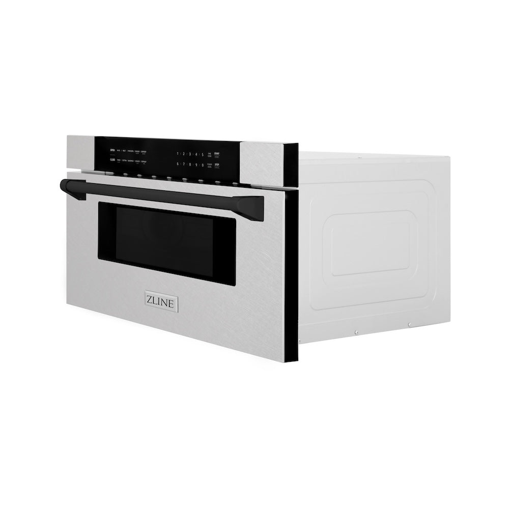 Autograph Edition 30 In. 1.2 Cu. Ft. Built-in Microwave Drawer In Satin Stainless Steel With Matte Black Accents MWDZ30SSMB