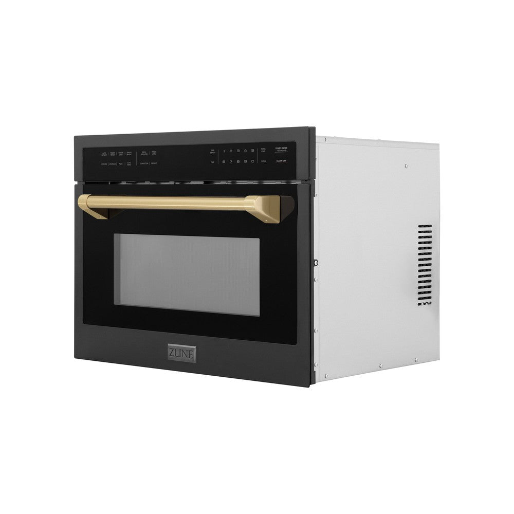 Autograph Edition 24 In. 1.6 Cu Ft. Built-in Convection Microwave Oven In Black Stainless Steel With Champagne Bronze Accents MWOZ24BSCB