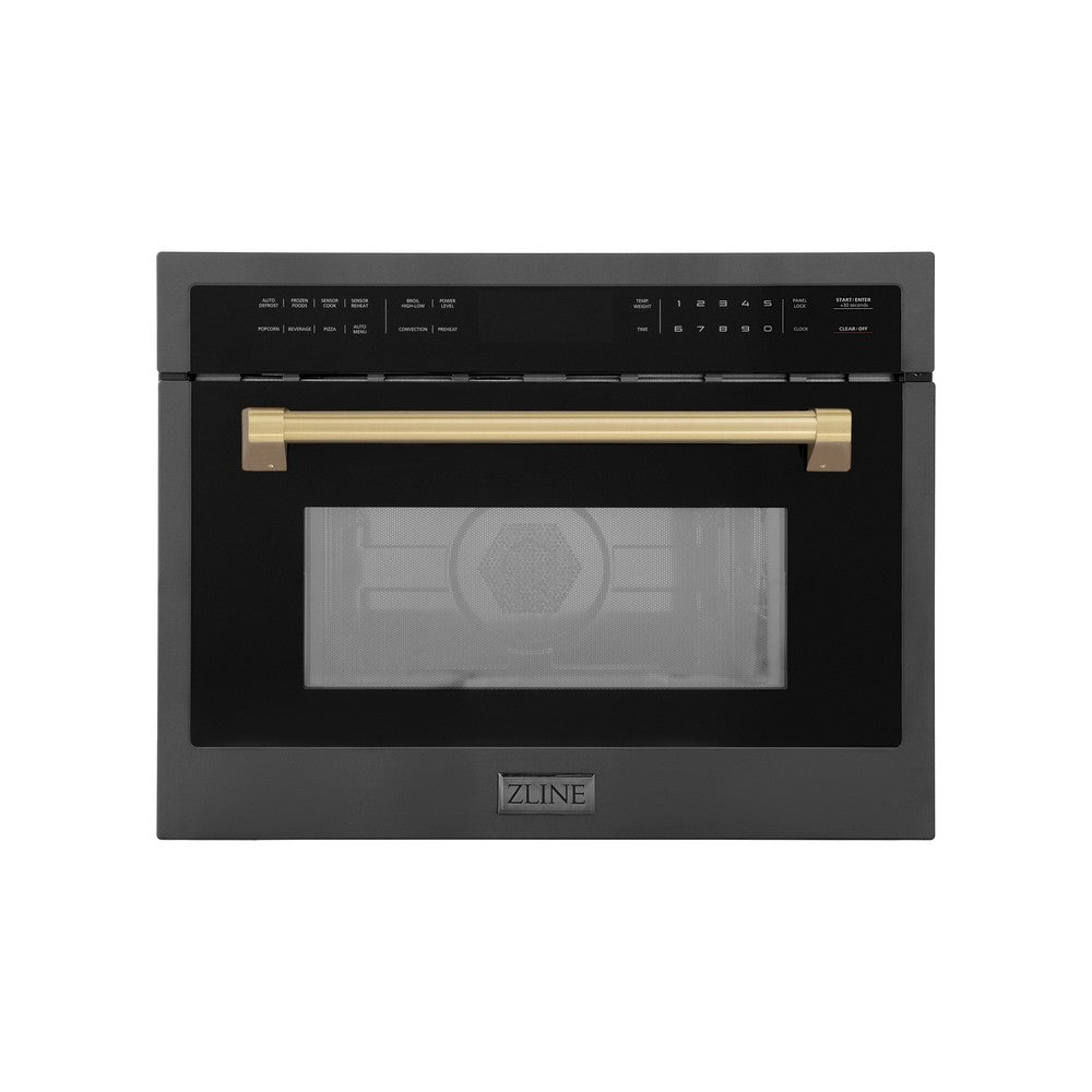 Autograph Edition 24 In. 1.6 Cu Ft. Built-in Convection Microwave Oven In Black Stainless Steel With Champagne Bronze Accents MWOZ24BSCB