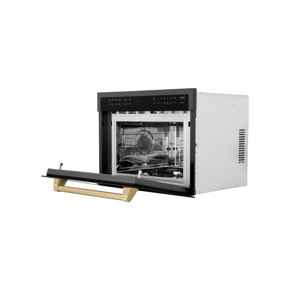 Autograph Edition 24 In. 1.6 Cu Ft. Built-in Convection Microwave Oven In Black Stainless Steel With Champagne Bronze Accents MWOZ24BSCB