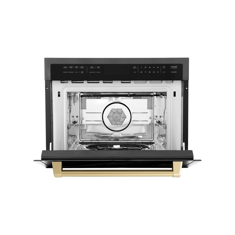 Autograph Edition 24 In. 1.6 Cu Ft. Built-in Convection Microwave Oven In Black Stainless Steel With Champagne Bronze Accents MWOZ24BSCB