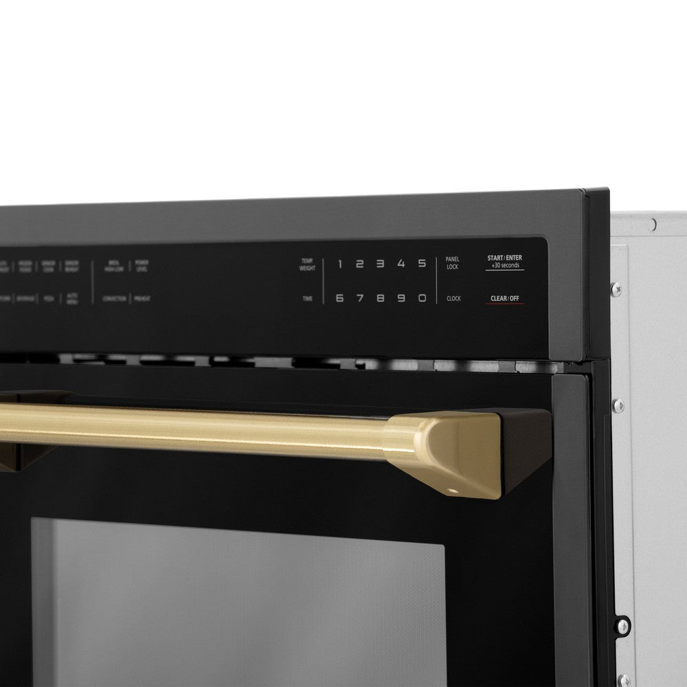 Autograph Edition 24 In. 1.6 Cu Ft. Built-in Convection Microwave Oven In Black Stainless Steel With Champagne Bronze Accents MWOZ24BSCB