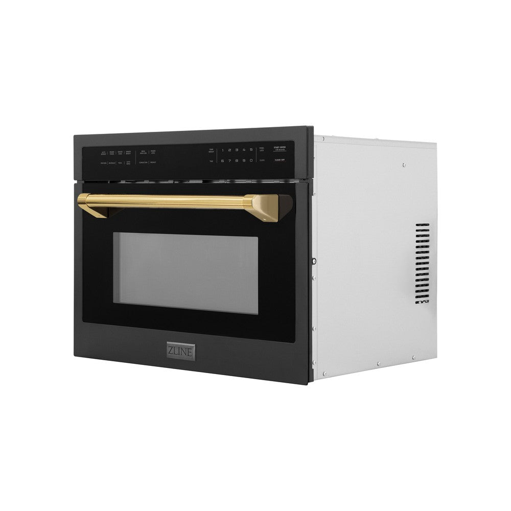 Autograph Edition 24 In. 1.6 Cu Ft. Built-in Convection Microwave Oven In Black Stainless Steel With Polished Gold Accents MWOZ24BSG