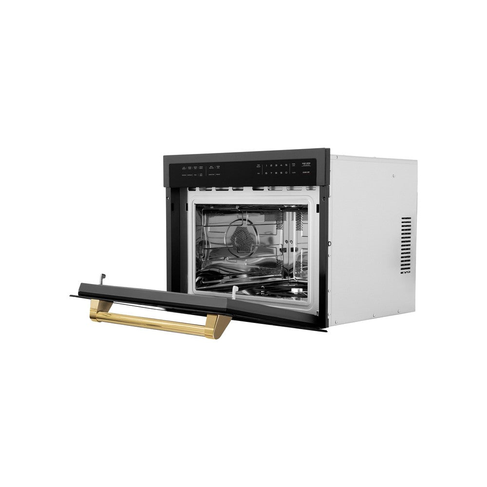 Autograph Edition 24 In. 1.6 Cu Ft. Built-in Convection Microwave Oven In Black Stainless Steel With Polished Gold Accents MWOZ24BSG