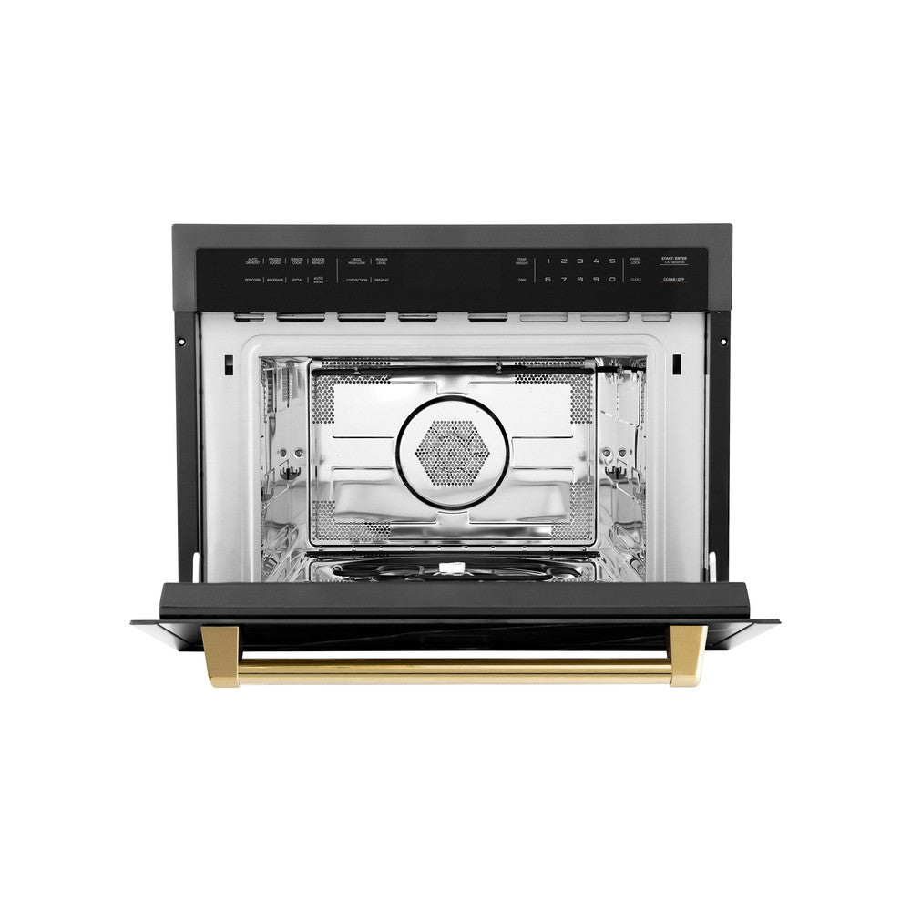 Autograph Edition 24 In. 1.6 Cu Ft. Built-in Convection Microwave Oven In Black Stainless Steel With Polished Gold Accents MWOZ24BSG