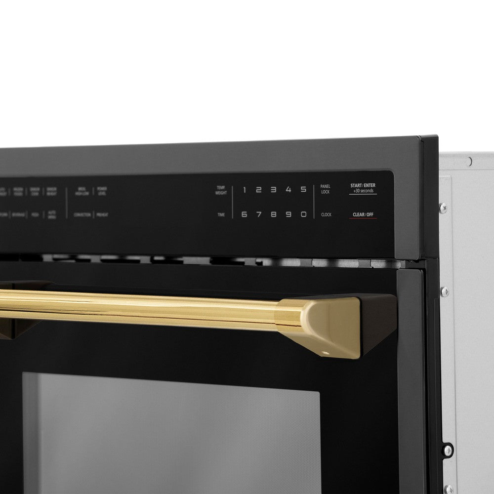 Autograph Edition 24 In. 1.6 Cu Ft. Built-in Convection Microwave Oven In Black Stainless Steel With Polished Gold Accents MWOZ24BSG