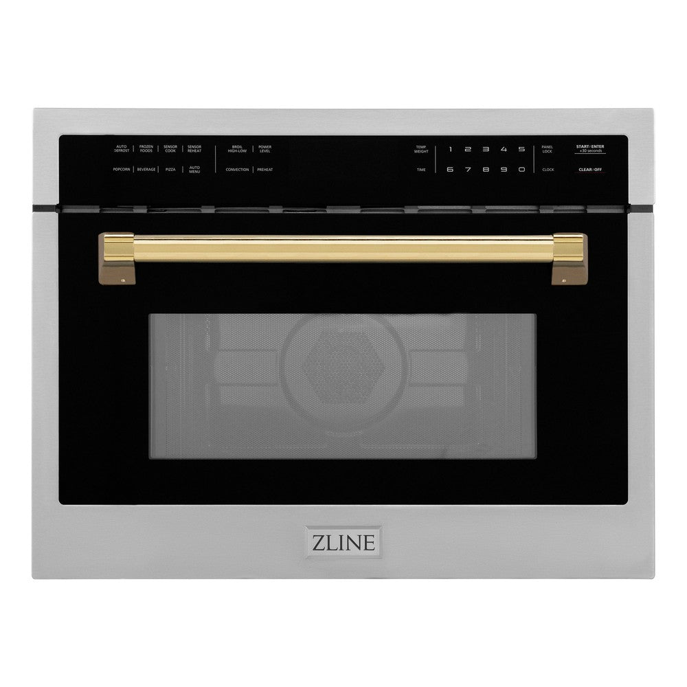 Autograph Edition 24 In. 1.6 Cu Ft. Built-in Convection Microwave Oven In Stainless Steel With Polished Gold Accents MWOZ24G