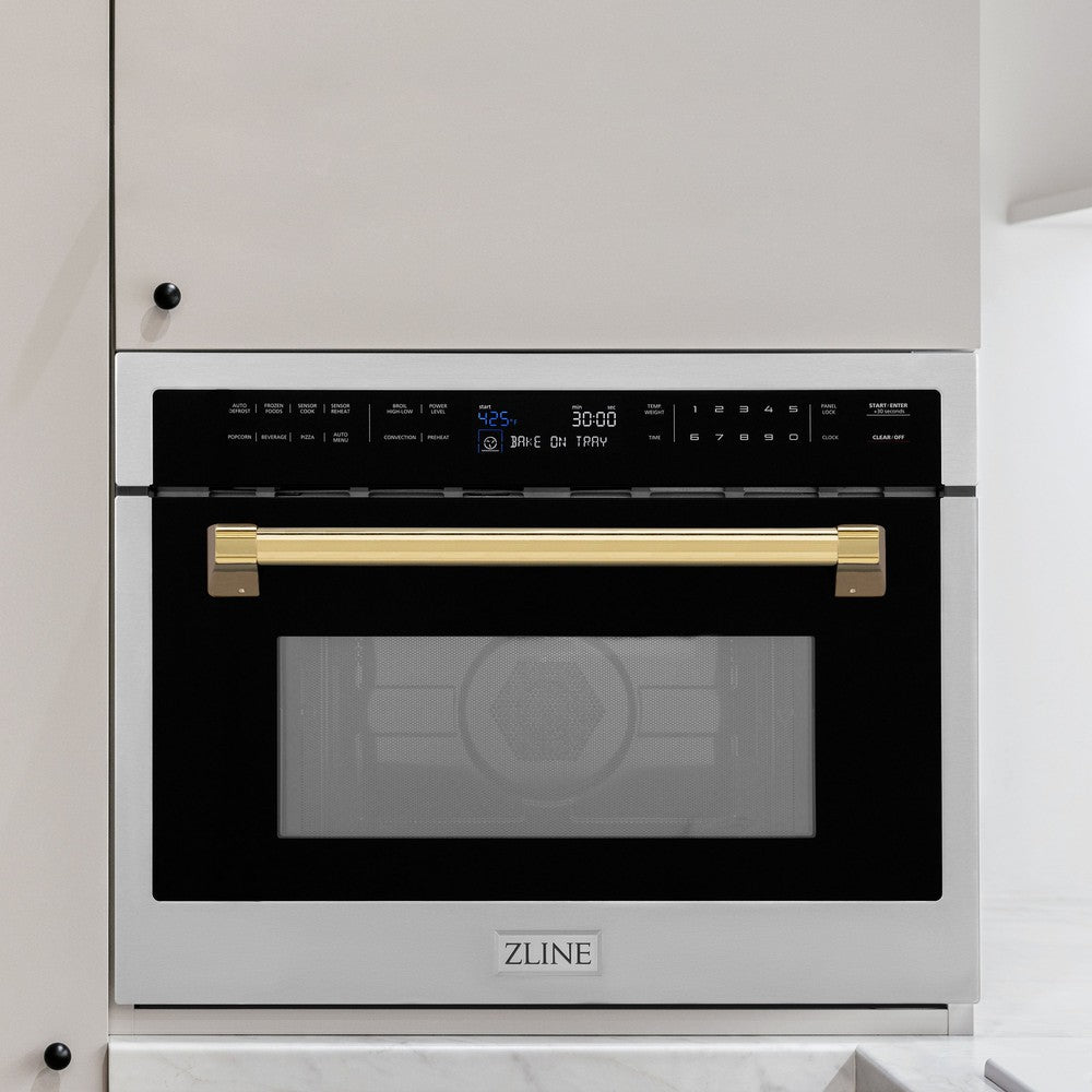 Autograph Edition 24 In. 1.6 Cu Ft. Built-in Convection Microwave Oven In Stainless Steel With Polished Gold Accents MWOZ24G