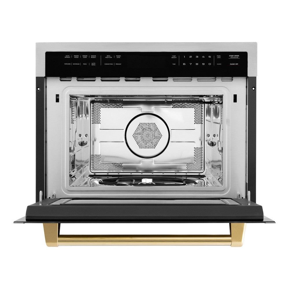 Autograph Edition 24 In. 1.6 Cu Ft. Built-in Convection Microwave Oven In Stainless Steel With Polished Gold Accents MWOZ24G
