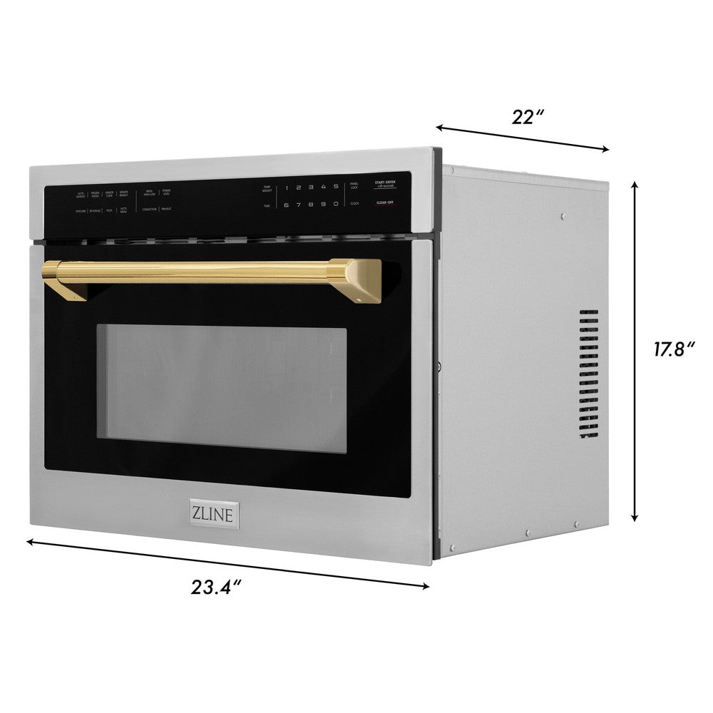 Autograph Edition 24 In. 1.6 Cu Ft. Built-in Convection Microwave Oven In Stainless Steel With Polished Gold Accents MWOZ24G