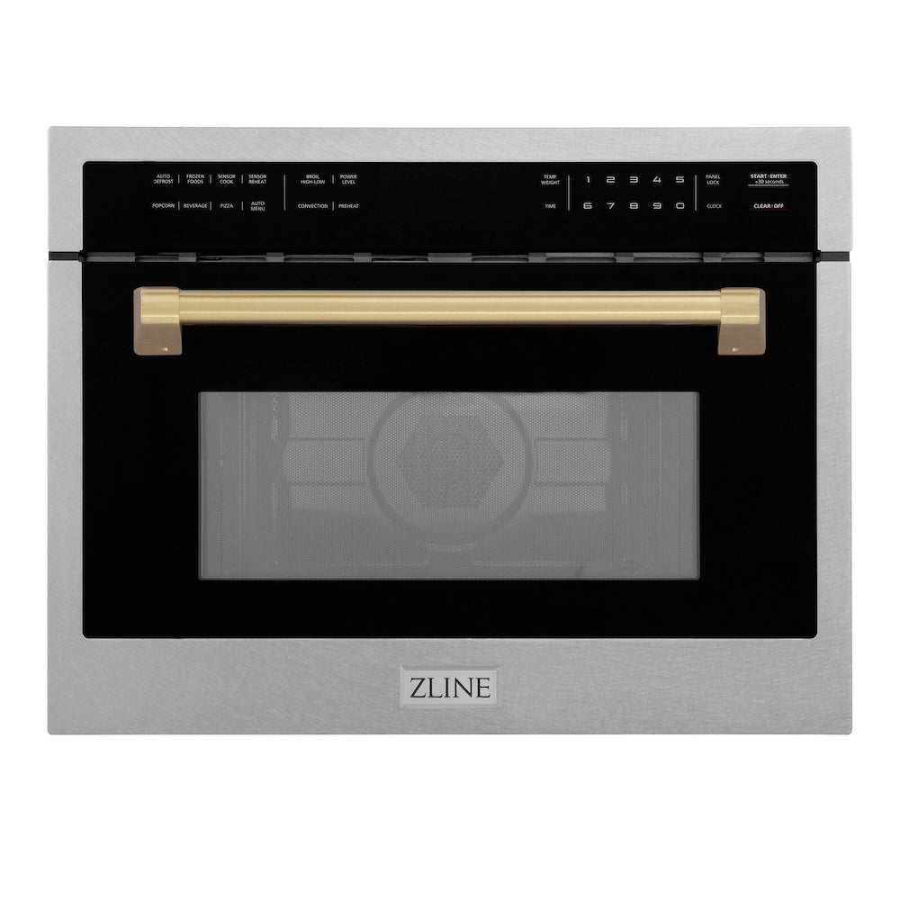 Autograph Edition 24 In. 1.6 Cu Ft. Built-in Convection Microwave Oven In Satin Stainless Steel With Champagne Bronze Accents MWOZ24SSCB