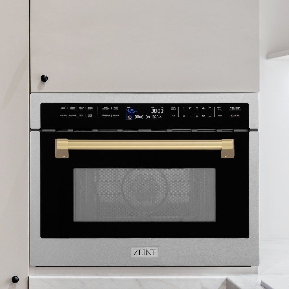 Autograph Edition 24 In. 1.6 Cu Ft. Built-in Convection Microwave Oven In Satin Stainless Steel With Champagne Bronze Accents MWOZ24SSCB
