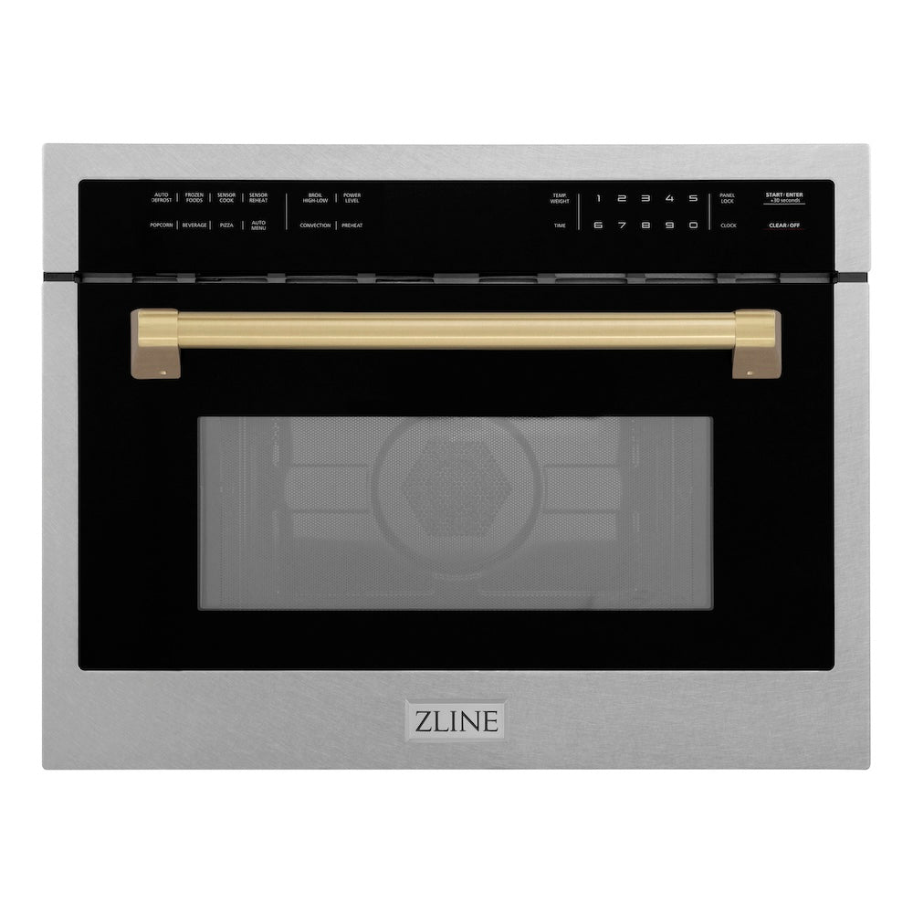 Autograph Edition 24 In. 1.6 Cu Ft. Built-in Convection Microwave Oven In Satin Stainless Steel With Champagne Bronze Accents MWOZ24SSCB