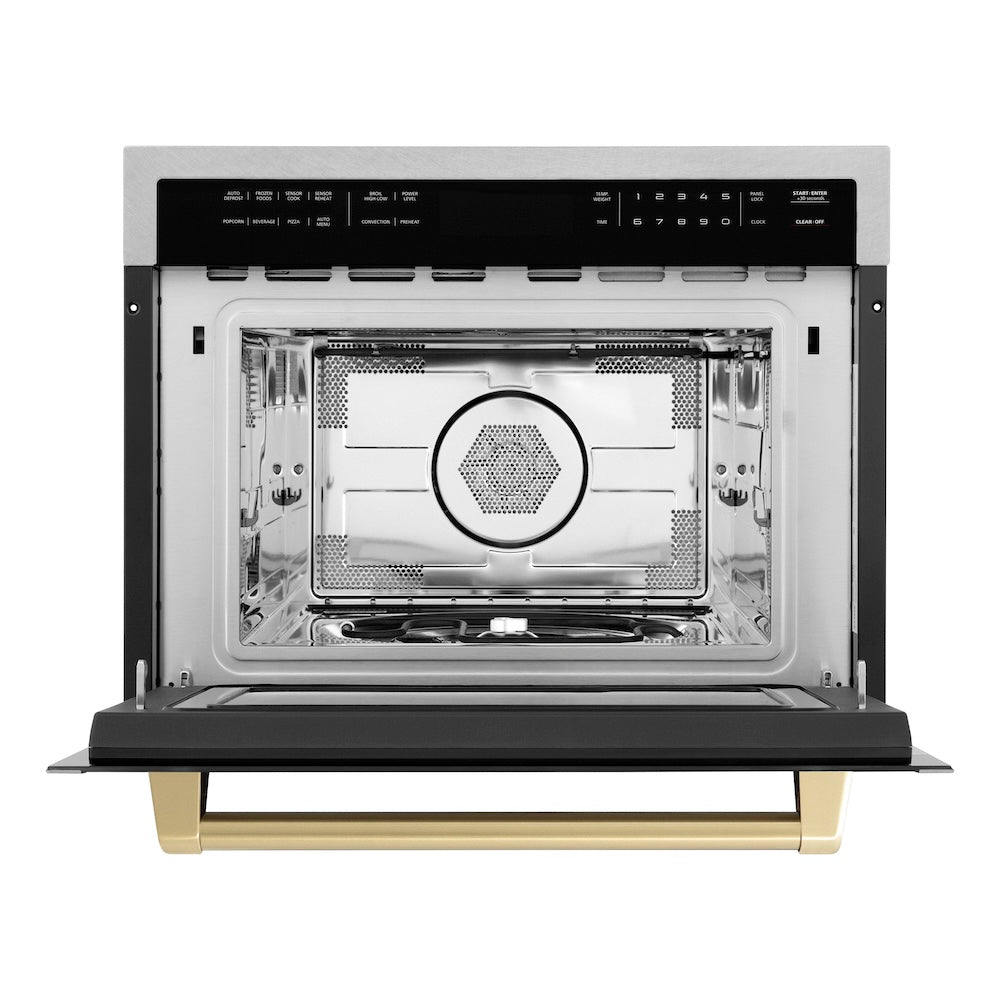 Autograph Edition 24 In. 1.6 Cu Ft. Built-in Convection Microwave Oven In Satin Stainless Steel With Champagne Bronze Accents MWOZ24SSCB