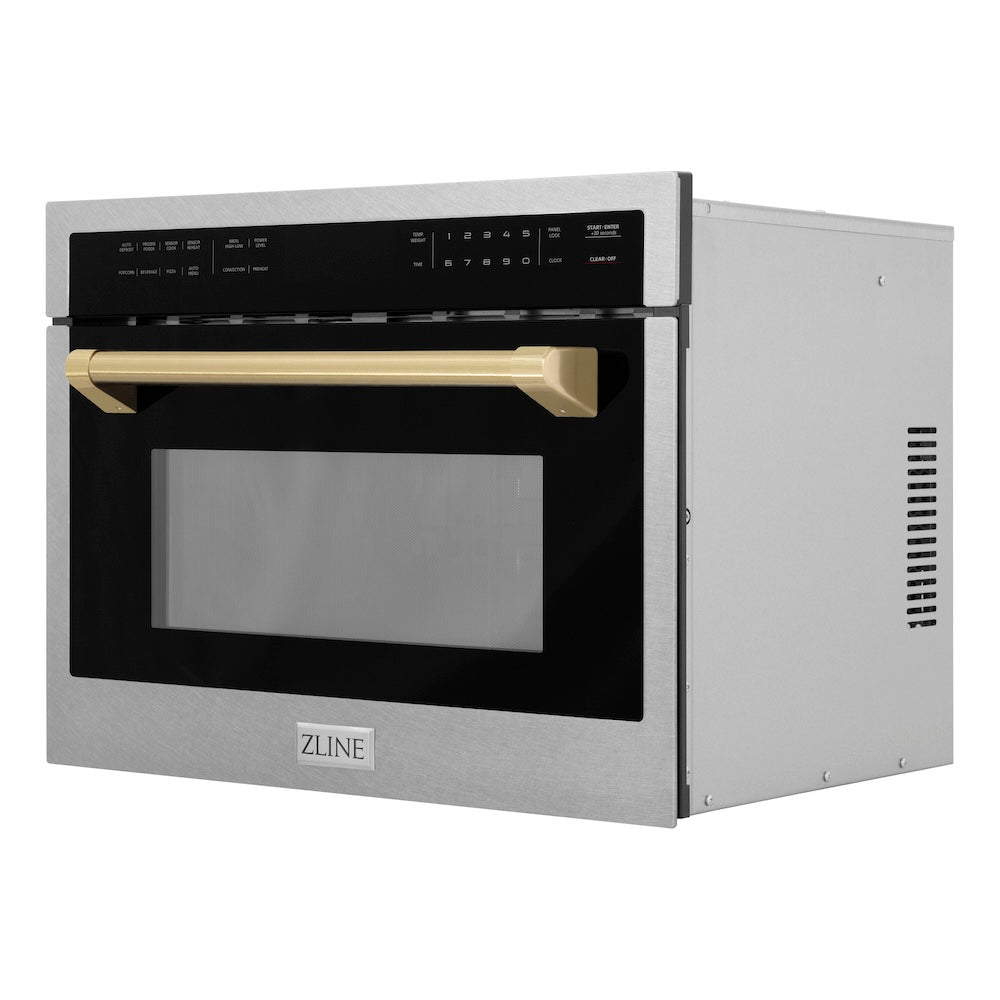 Autograph Edition 24 In. 1.6 Cu Ft. Built-in Convection Microwave Oven In Satin Stainless Steel With Champagne Bronze Accents MWOZ24SSCB