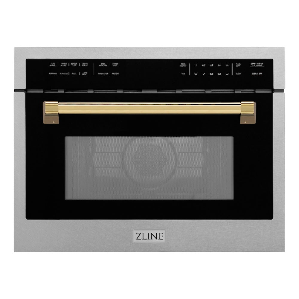 Autograph Edition 24 In. 1.6 Cu Ft. Built-in Convection Microwave Oven In Satin Stainless Steel With Polished Gold Accents MWOZ24SSG