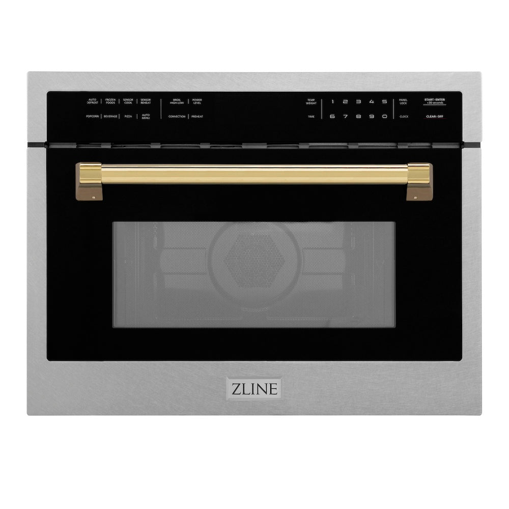 Autograph Edition 24 In. 1.6 Cu Ft. Built-in Convection Microwave Oven In Satin Stainless Steel With Polished Gold Accents MWOZ24SSG