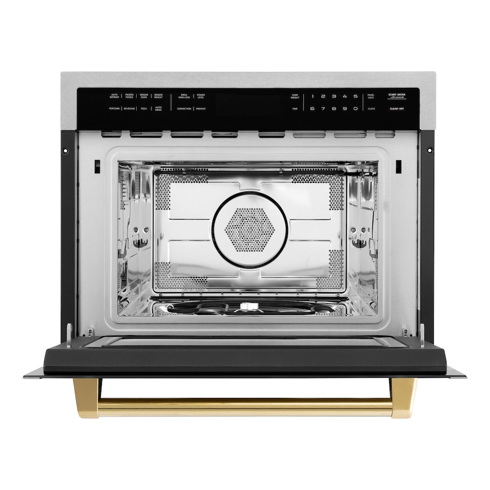 Autograph Edition 24 In. 1.6 Cu Ft. Built-in Convection Microwave Oven In Satin Stainless Steel With Polished Gold Accents MWOZ24SSG
