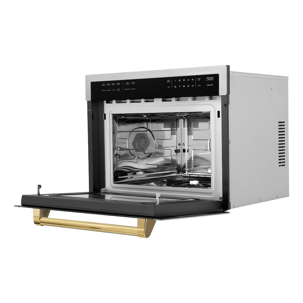 Autograph Edition 24 In. 1.6 Cu Ft. Built-in Convection Microwave Oven In Satin Stainless Steel With Polished Gold Accents MWOZ24SSG