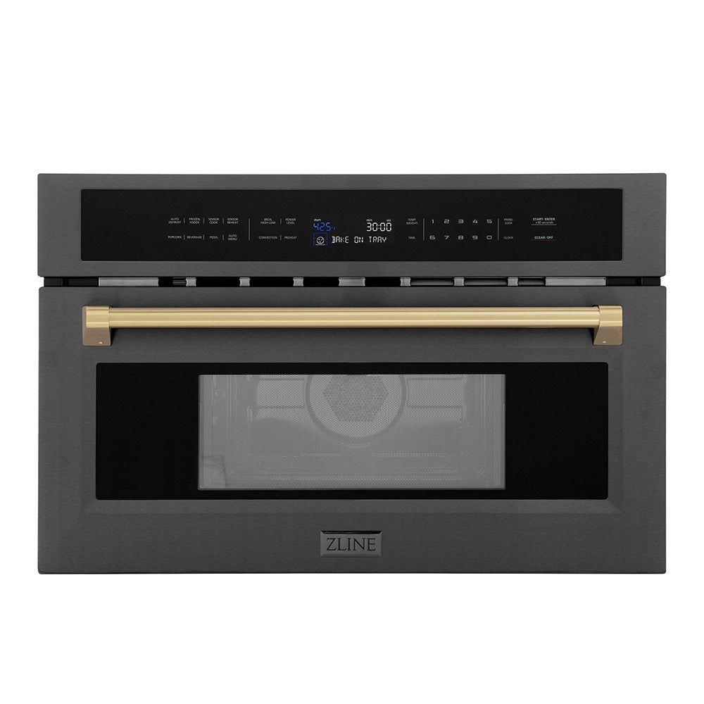 Autograph Edition 30 In. 1.6 Cu Ft. Built-in Convection Microwave Oven In Black Stainless Steel With Champagne Bronze Accents MWOZ30BSCB