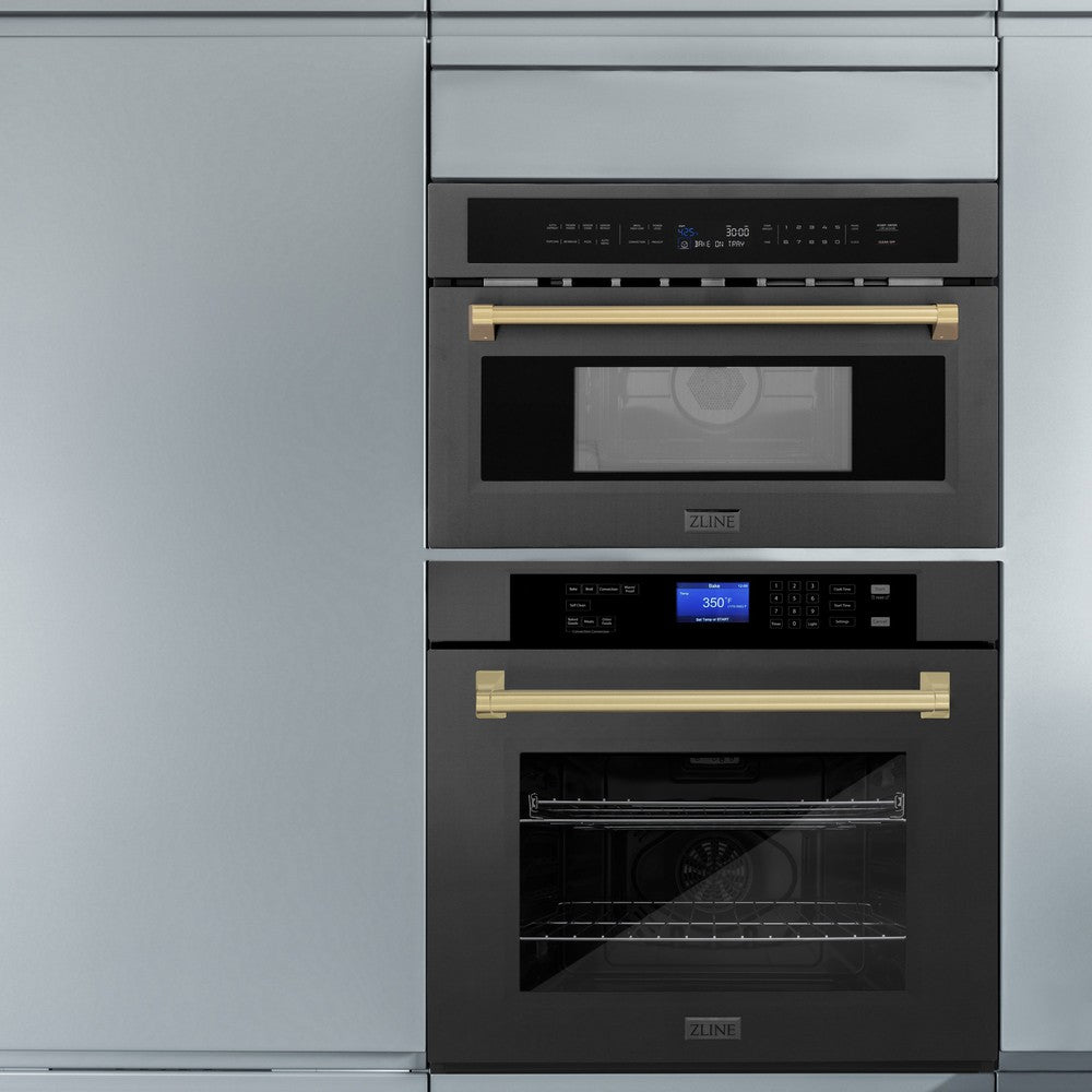 Autograph Edition 30 In. 1.6 Cu Ft. Built-in Convection Microwave Oven In Black Stainless Steel With Champagne Bronze Accents MWOZ30BSCB