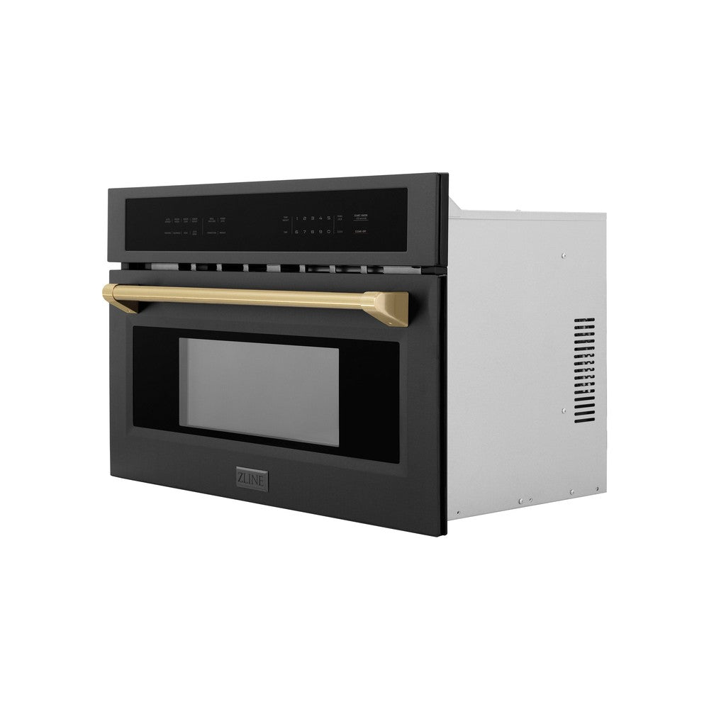 Autograph Edition 30 In. 1.6 Cu Ft. Built-in Convection Microwave Oven In Black Stainless Steel With Champagne Bronze Accents MWOZ30BSCB