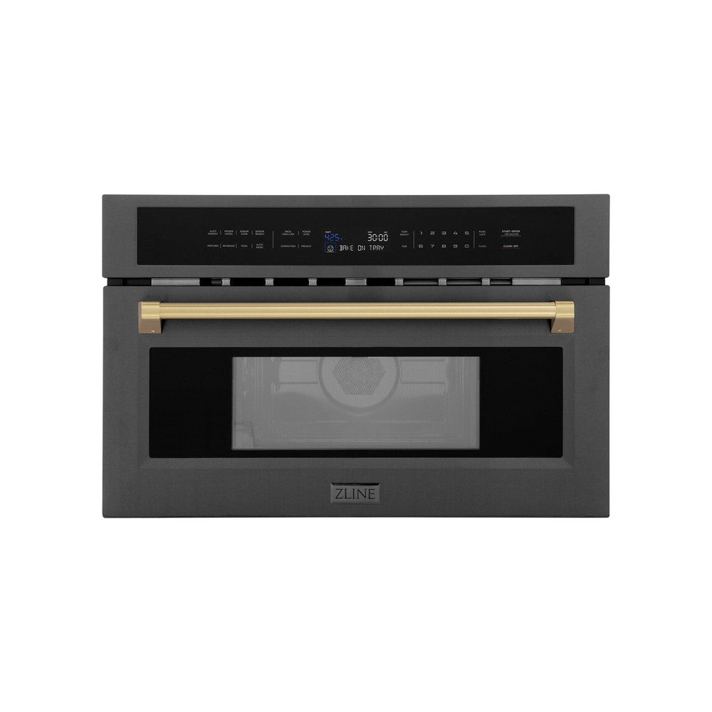 Autograph Edition 30 In. 1.6 Cu Ft. Built-in Convection Microwave Oven In Black Stainless Steel With Champagne Bronze Accents MWOZ30BSCB