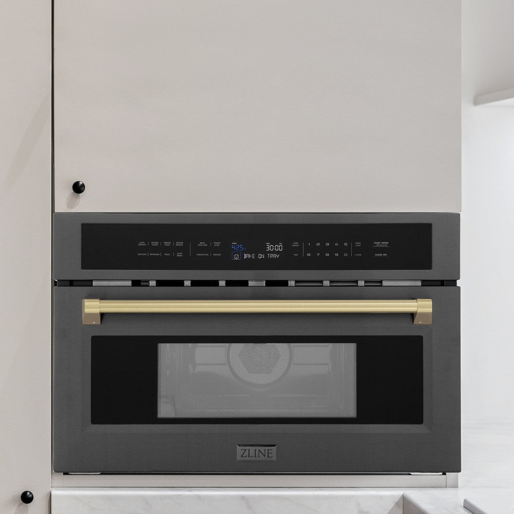 Autograph Edition 30 In. 1.6 Cu Ft. Built-in Convection Microwave Oven In Black Stainless Steel With Champagne Bronze Accents MWOZ30BSCB