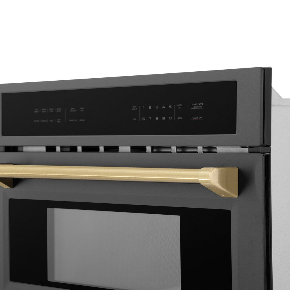Autograph Edition 30 In. 1.6 Cu Ft. Built-in Convection Microwave Oven In Black Stainless Steel With Champagne Bronze Accents MWOZ30BSCB