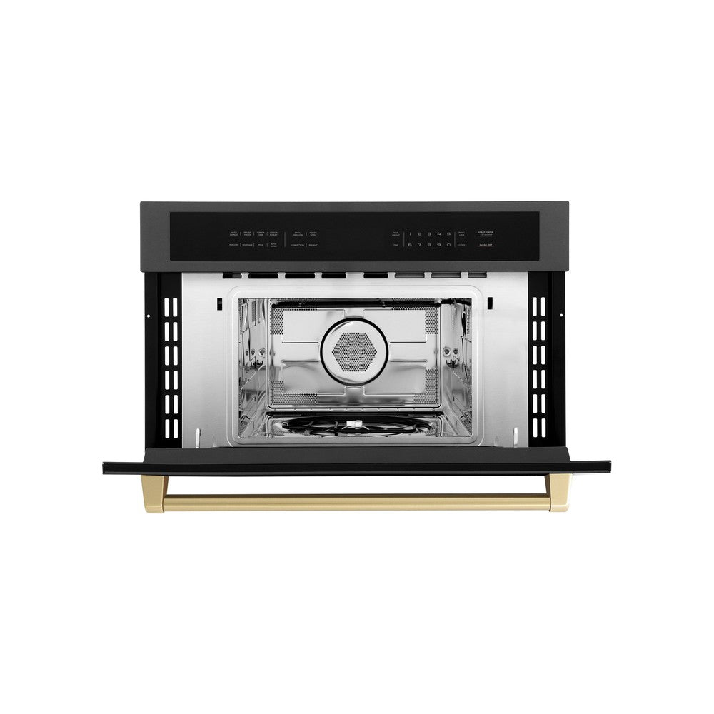 Autograph Edition 30 In. 1.6 Cu Ft. Built-in Convection Microwave Oven In Black Stainless Steel With Champagne Bronze Accents MWOZ30BSCB